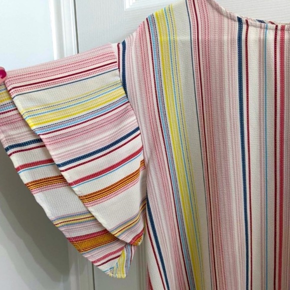 Bobeau boutique Striped Multicolor Ruffle Butterfly Sleeve Top - SZ Large NWOT - Picture 4 of 6